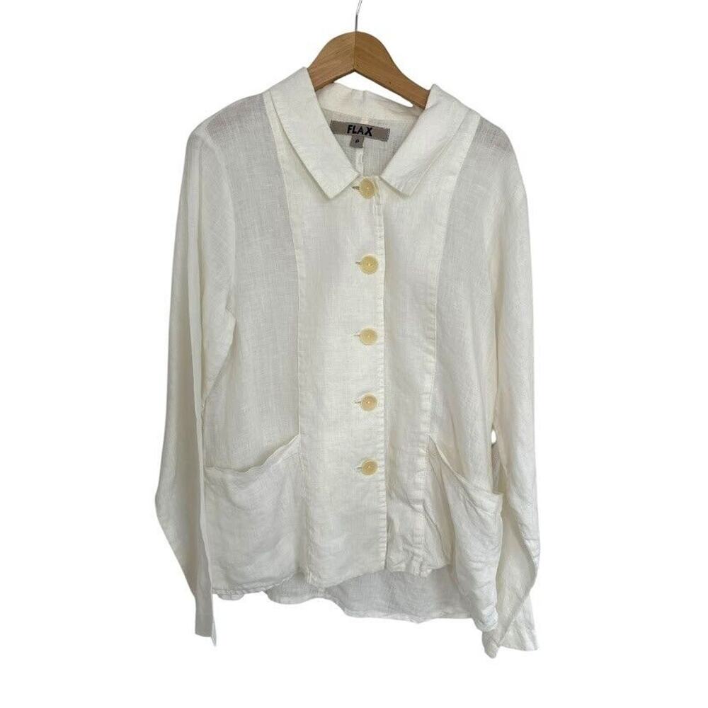 Flax Size P Petite 100% Linen Button Front Boxy T… - image 1